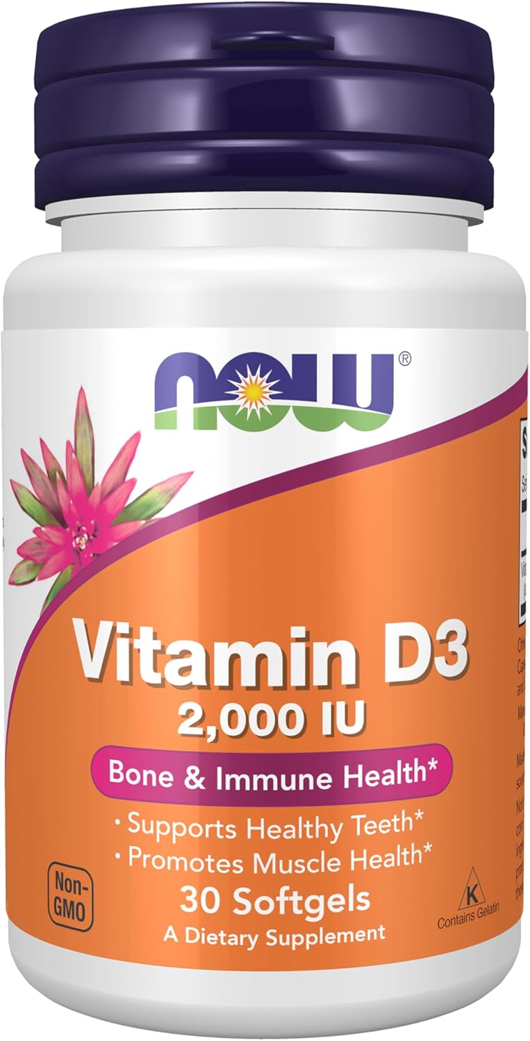 NOW Foods Vitamina D-3 2000 UI, Alta Potencia, 120 Cápsulas Blandas