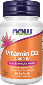 NOW Foods, Vitamina D-3 2000 IU, Alta Potencia, 30 Cápsulas Blandas