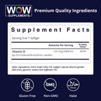 WOW Supplements Vitamina D3 5000 UI (125 mcg) 120 Cápsulas Blandas