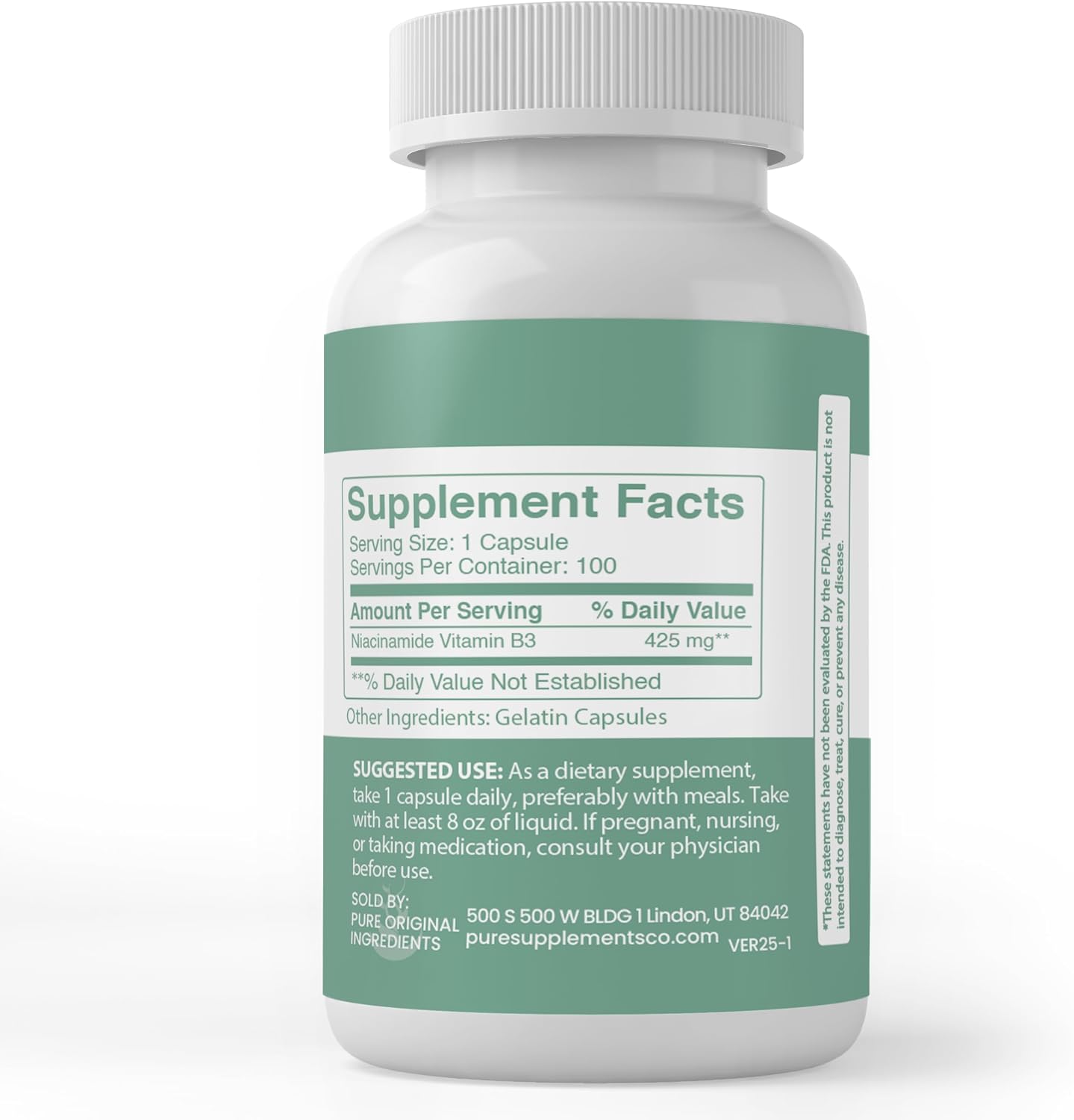 Pure Original Ingredients Niacinamida (Vitamina B3) - Pura, Sin Aditivos, Verificada en Laboratorio