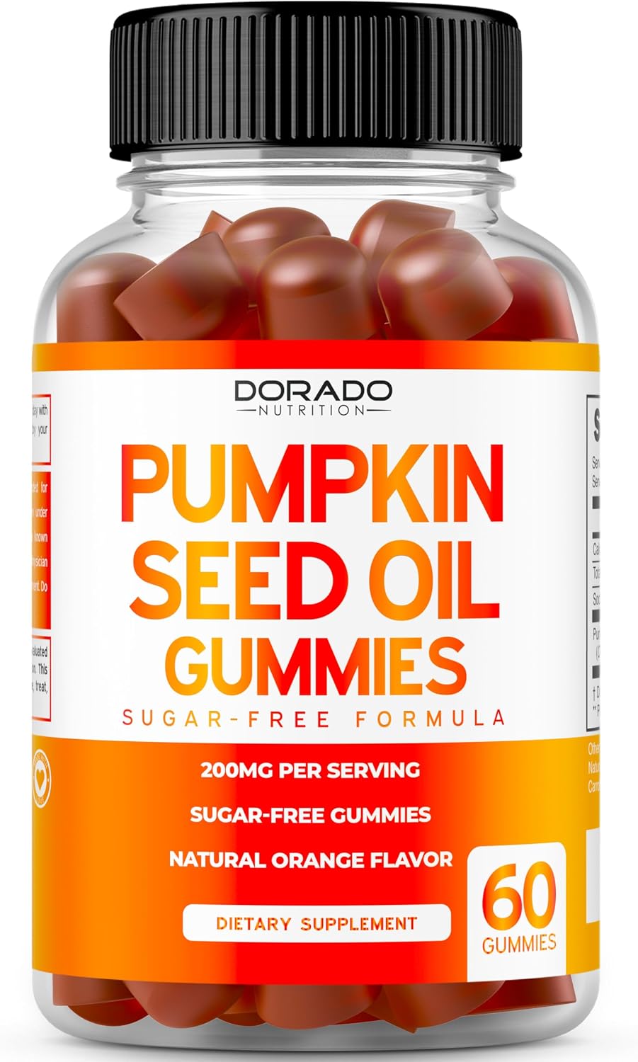 Gominolas de Aceite de Semilla de Calabaza 4000mg - Sin Azúcar, Sabor Naranja, Vegano (60 Gominolas)
