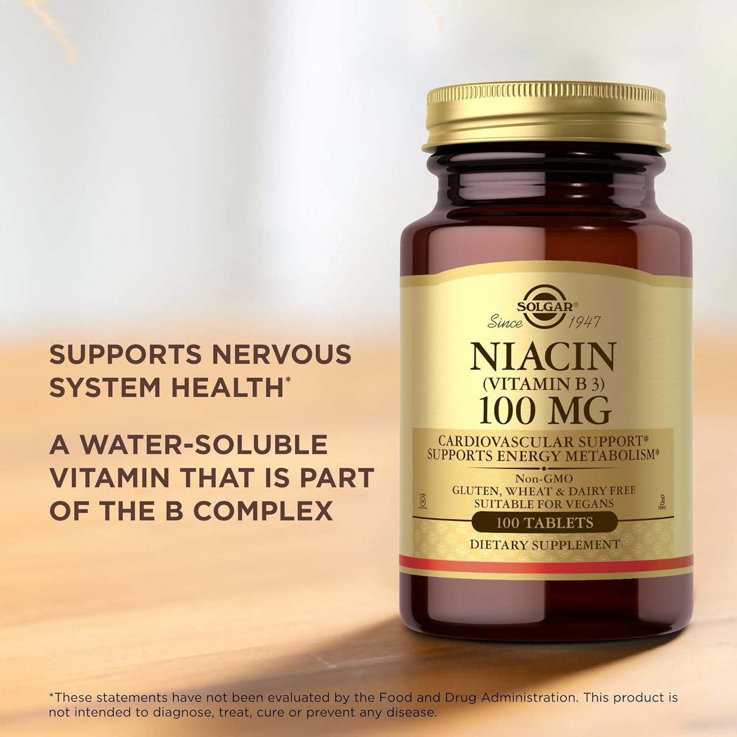 Solgar Niacin (Vitamina B3) 100 mg - 100 Tablets - Supports Energy Metabolism - Non-GMO, Vegan, Gluten-Free, Dairy-Free, Kosher