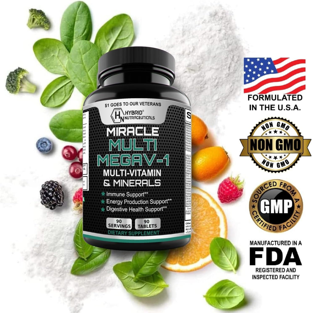 MEGAV-1 Multivitamínico, Superfood y Minerales - Complejo Diario con Probióticos y Enzimas, 90 Comprimidos