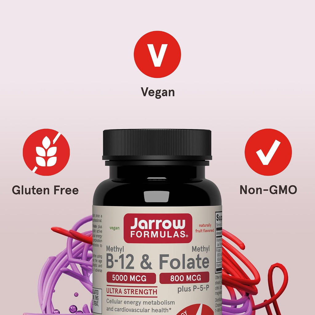 Jarrow Formulas Methyl B-12 & Methyl Folate - 60 Comprimidos Masticables