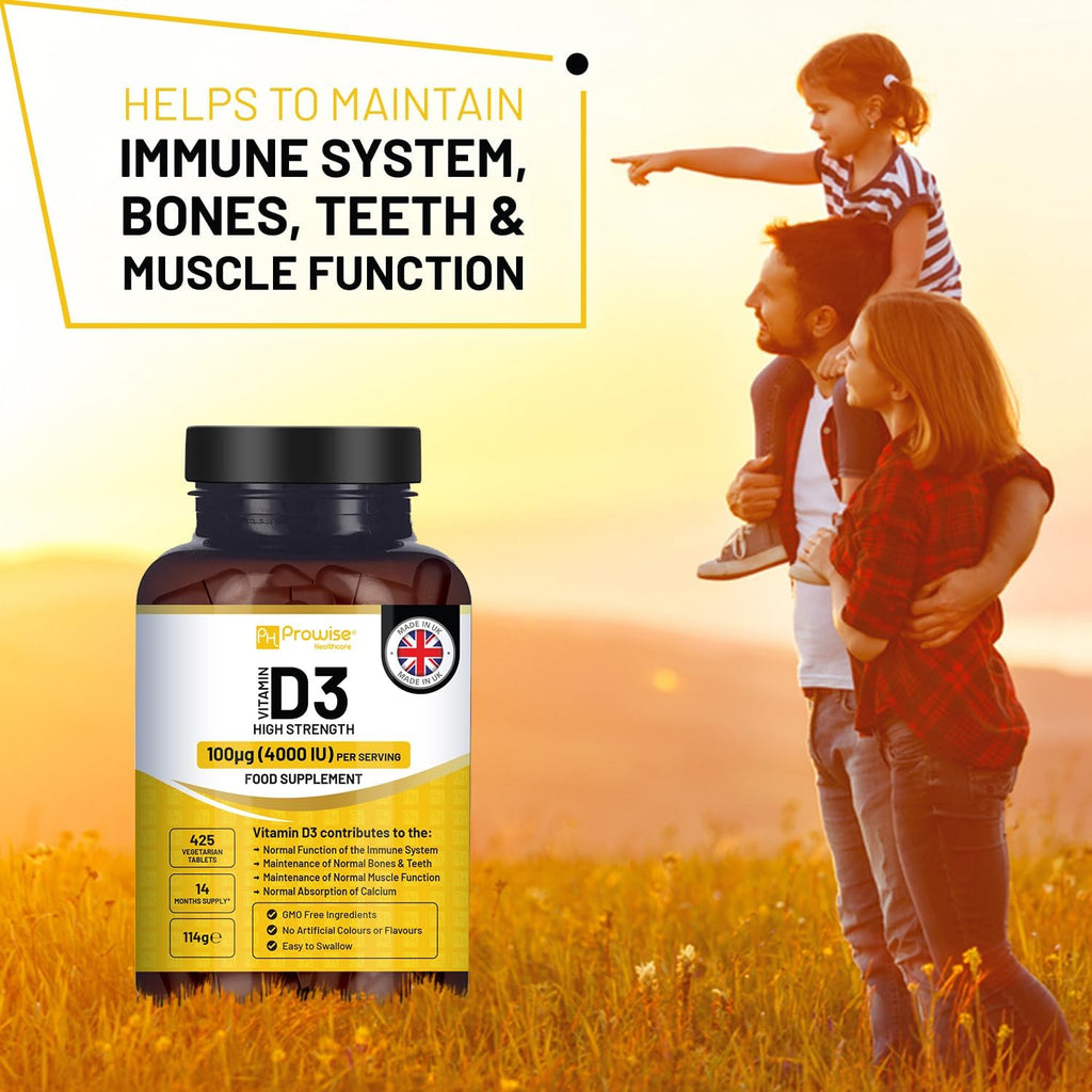 Vitamina D3 4000 UI Alta Potencia - 425 Comprimidos Vegetarianos (14 Meses de Suministro) - Prowise Healthcare