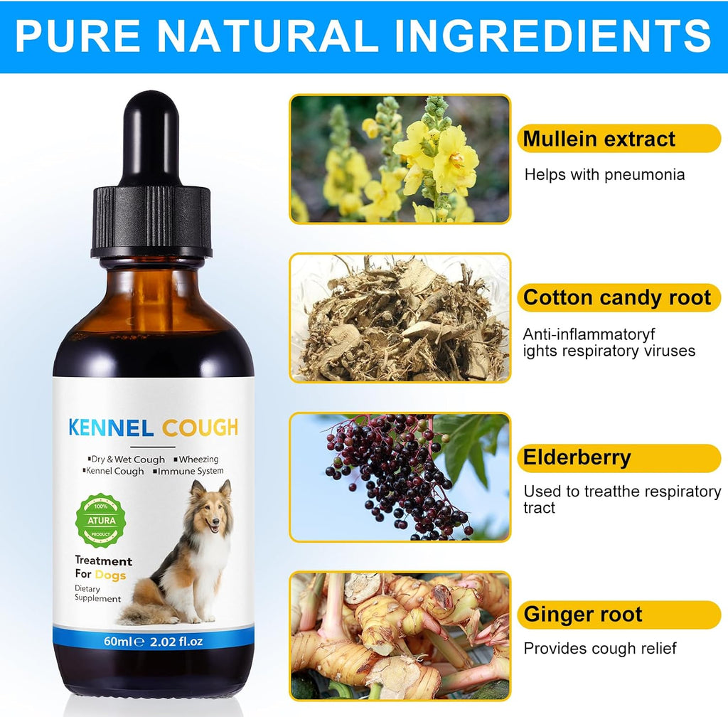 Tratamiento para la Tos en Perros - Gotas para la Tos de las Perreras, 100% Natural, Suplemento para la Tos y Alivio de Alergias, Gotas Herbales para Todas las Razas y Tamaños
