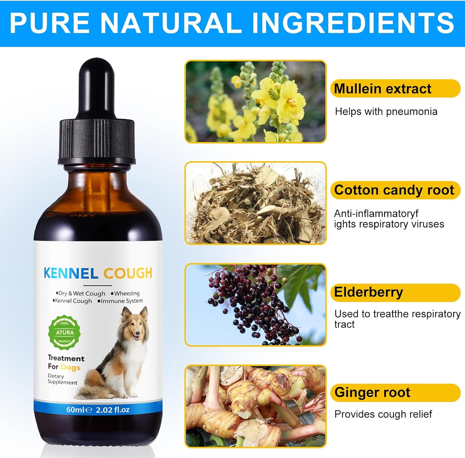Tratamiento para la Tos en Perros - Gotas para la Tos de las Perreras, 100% Natural, Suplemento para la Tos y Alivio de Alergias, Gotas Herbales para Todas las Razas y Tamaños