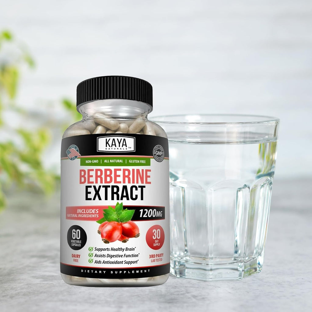 Kaya Naturals Berberina HCL Extract 1200mg - Sistema Inmunológico, Niveles de Glucosa, Salud Intestinal (60 Cápsulas)