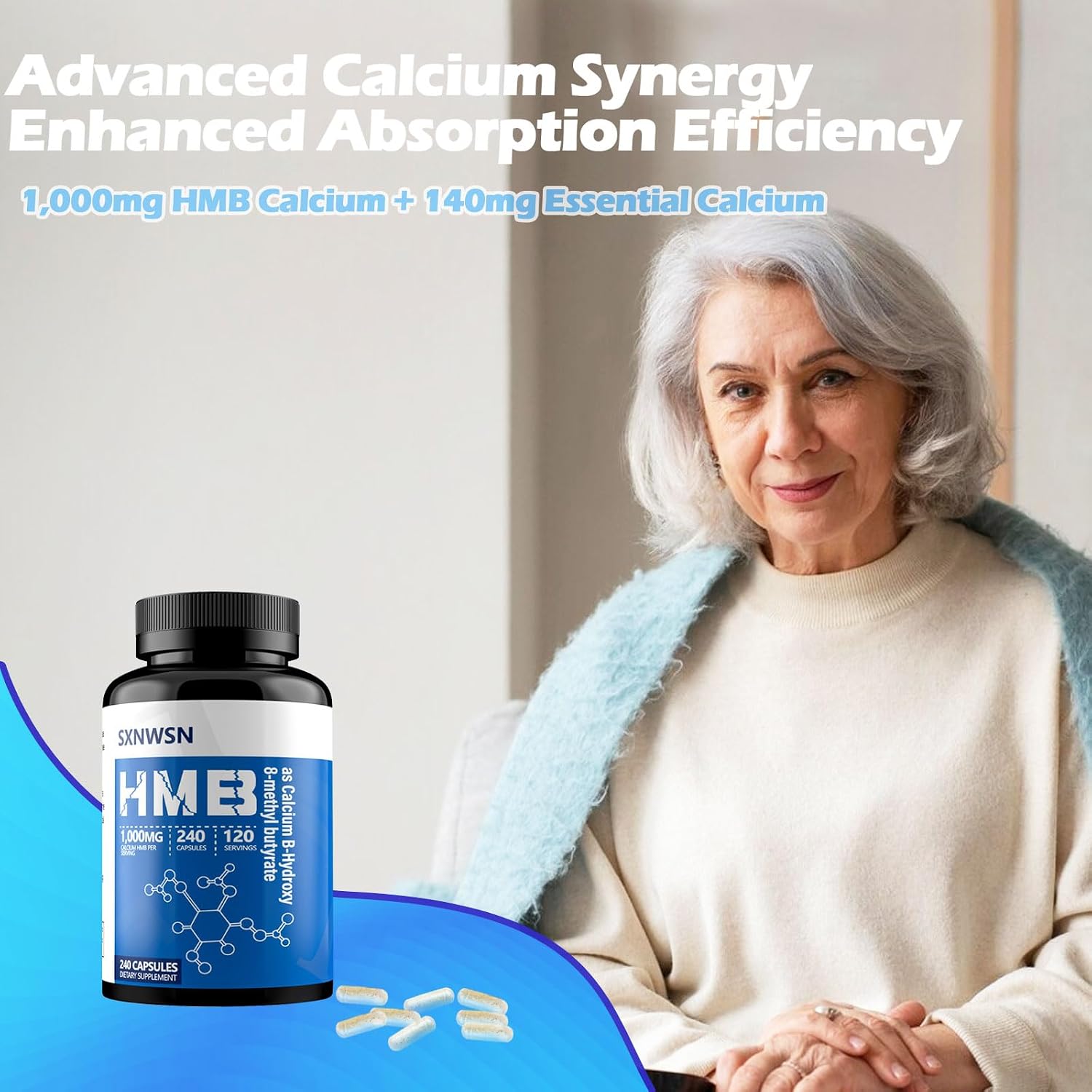 SXNWSN HMB Suplemento - 1000 mg por dosis, 240 Cápsulas