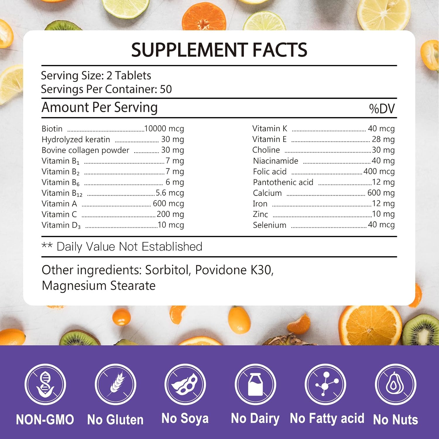 KFG Biotin 10000mcg, Multivitamínico para Mujer con Queratina, Colágeno, Calcio, Niacinamida y Vitaminas A, B, D, C, E - 100 Comprimidos
