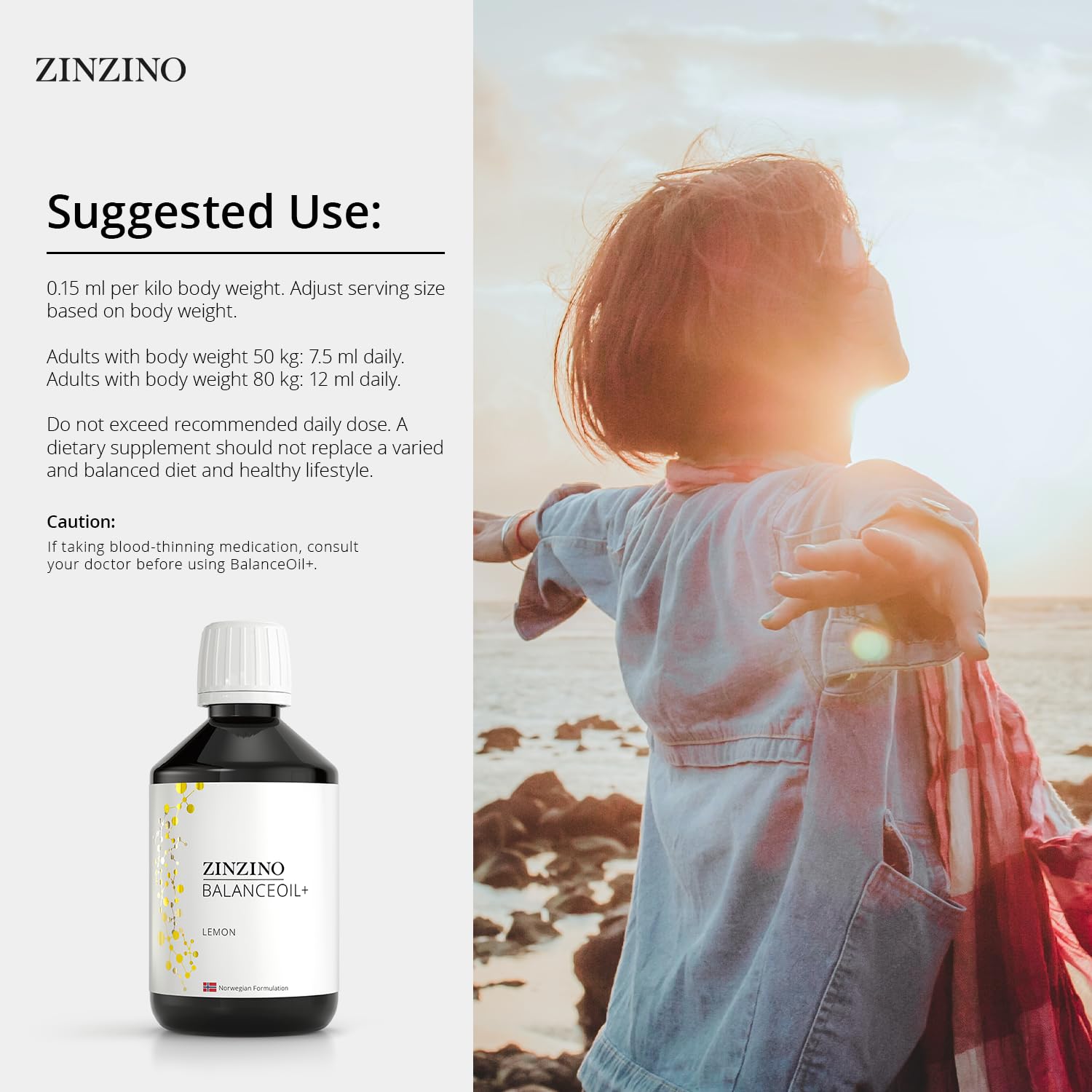 ZINZINO - BalanceOil+ Lemon - Complemento de Omega-3 con Aceite de Pescado y Aceite de Oliva Virgen Extra - 300ml