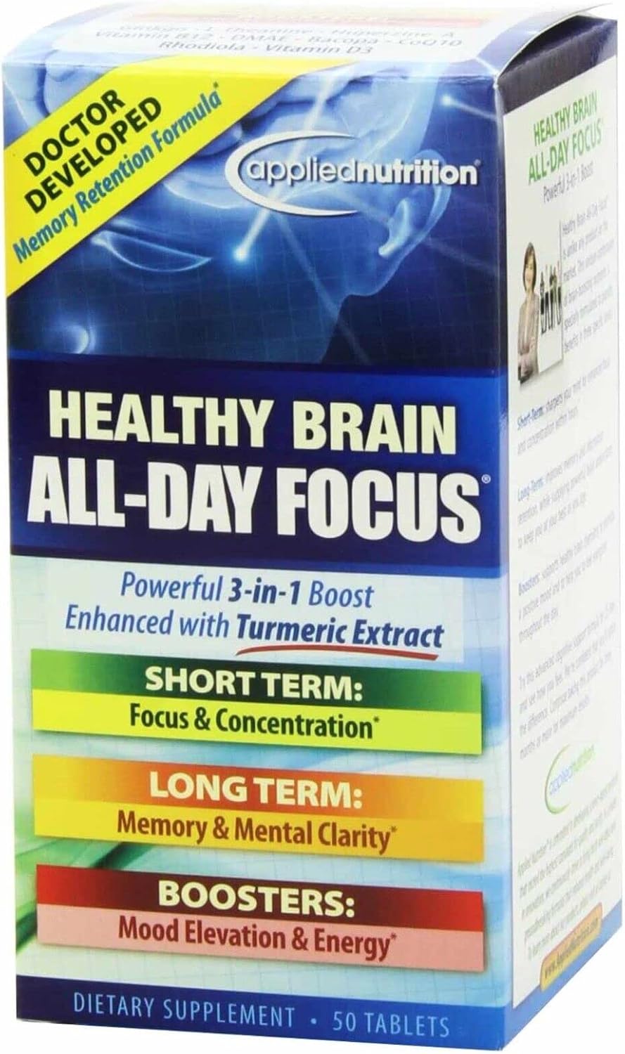 Lumintrail Nutrition Healthy Brain All Day Focus - Suplemento de extracto de cúrcuma y nutrientes cerebrales, 50 comprimidos con pastillero