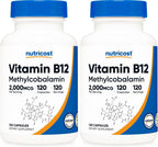 Nutricost Vitamina B12 (Metilcobalamina) 2000mcg, 120 Cápsulas - Cápsulas Vegetarianas, Sin Gluten, No GMO