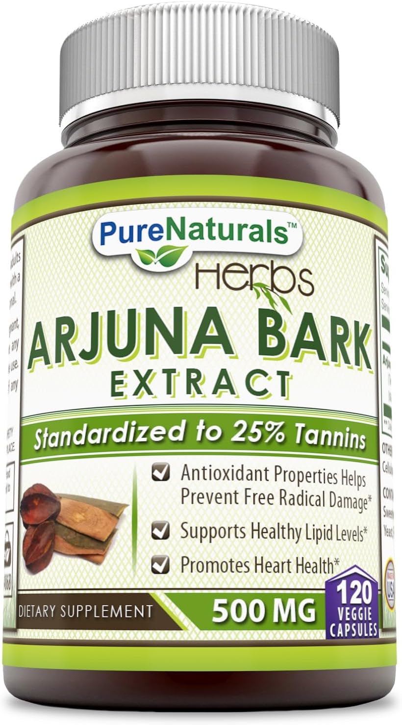 Pure Naturals Extracto de Corteza de Arjuna 500 mg | 120 Cápsulas Vegetales | Sin OGM y Sin Gluten
