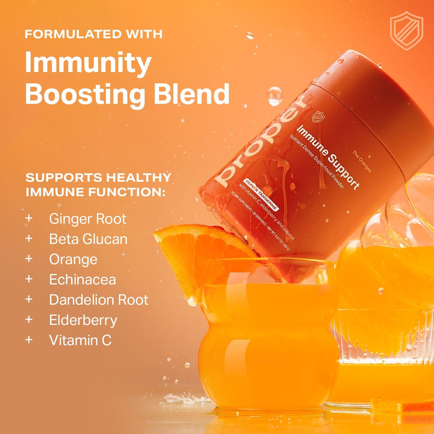 Proper, The Oranges Immune Support Supplement - Mezcla de bebida sabor naranja mandarina con saúco, vitamina C, zinc y probióticos
