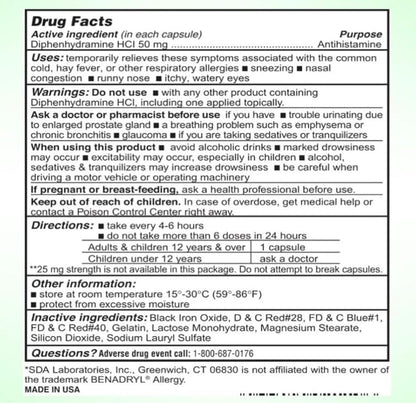 Diphenhydramine 50mg Alivio para la Alergia - 1000 Comprimidos – Image 2