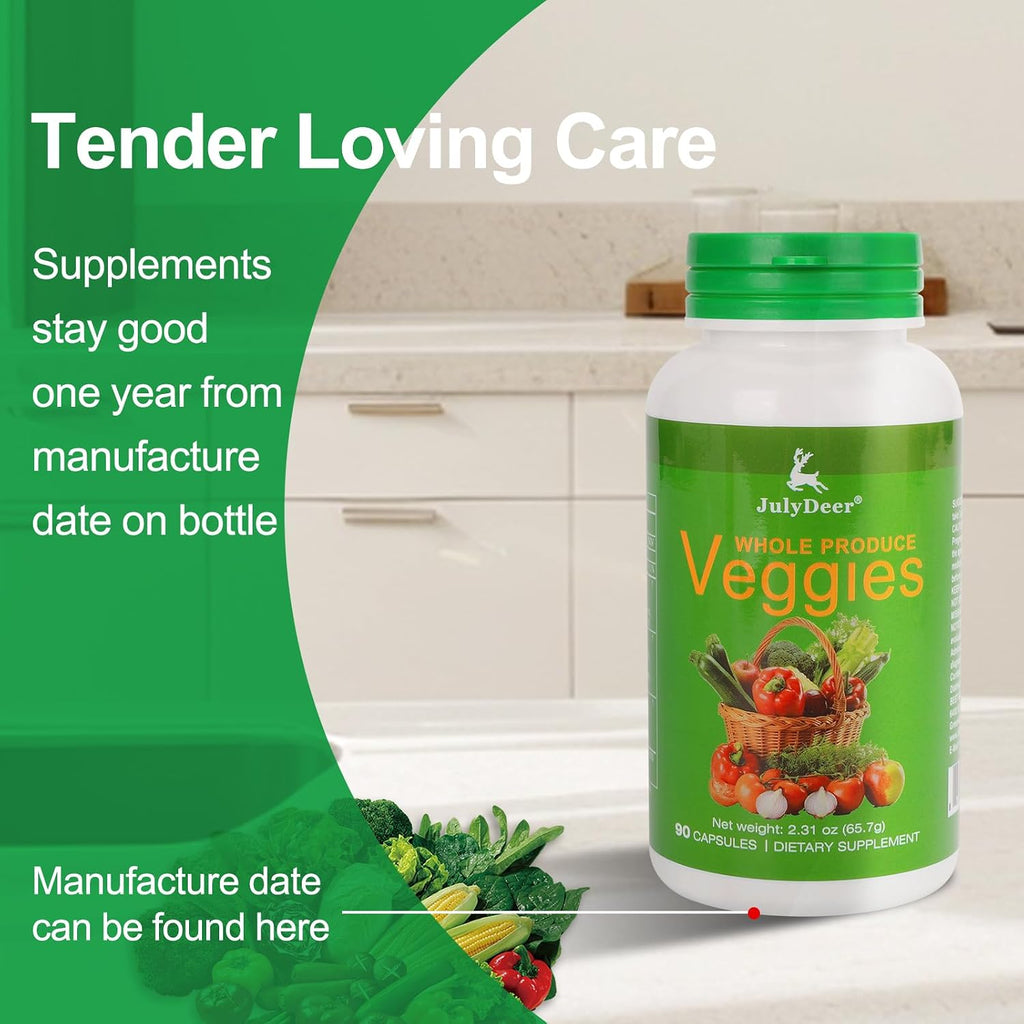JulyDeer Veggie Supplement – 90 Cápsulas Vegetarianas con 18 Verduras