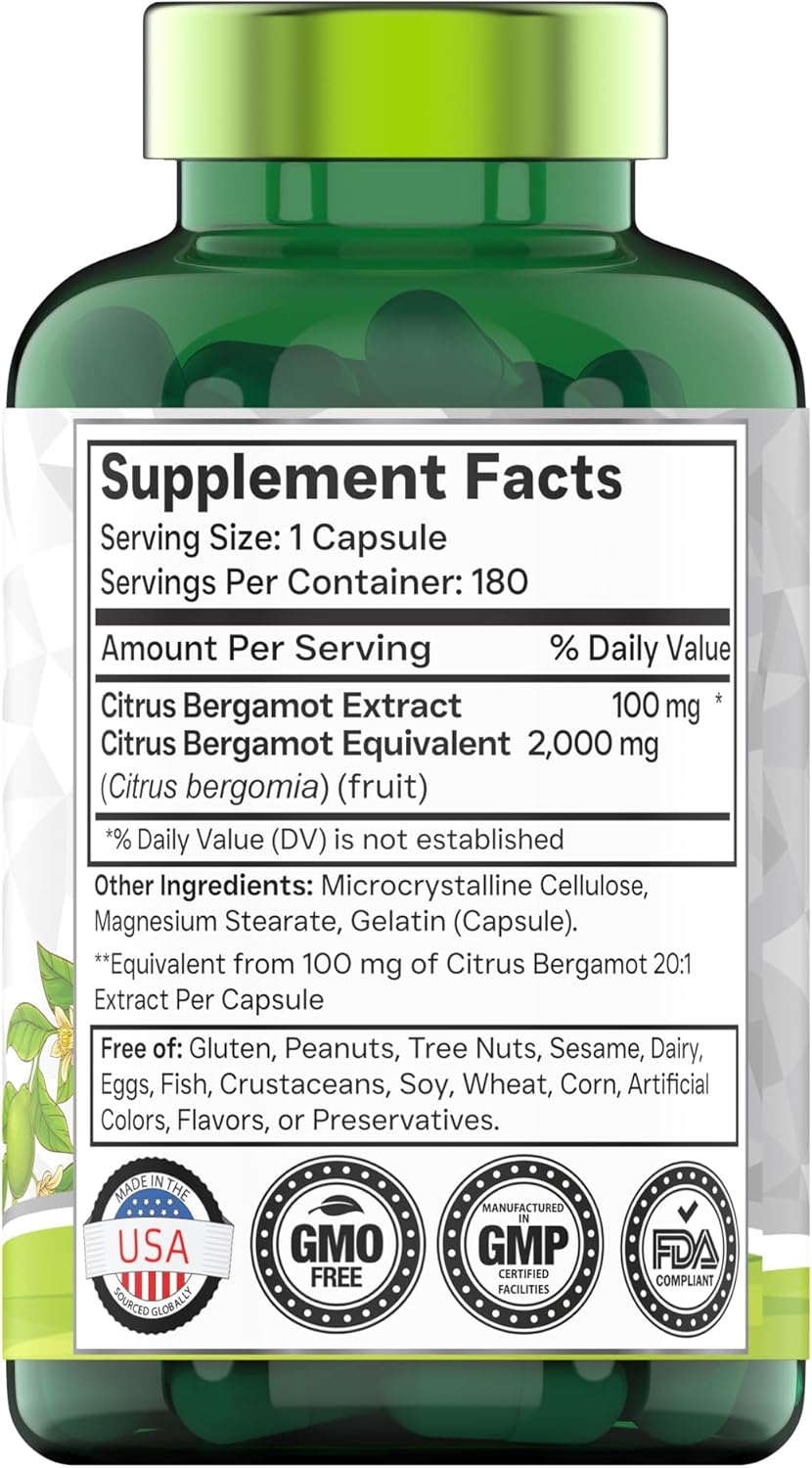 Citrus Bergamot 2000 mg - 180 Cápsulas | Suplemento de Bergamota Cítrica