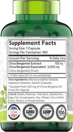 Citrus Bergamot 2000 mg - 180 Cápsulas | Suplemento de Bergamota Cítrica