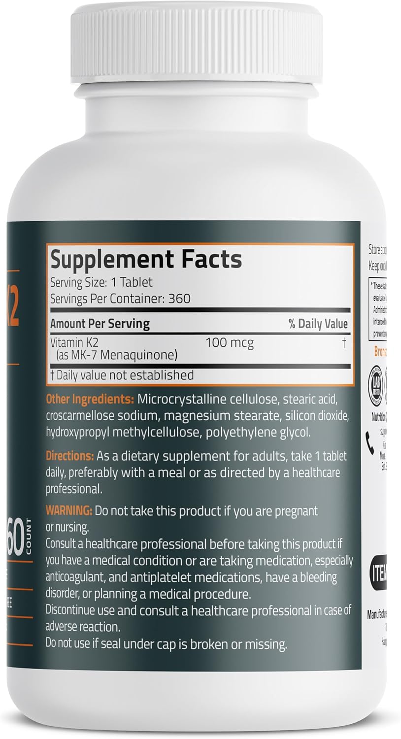 Bronson Vitamina K2 MK-7 100 mcg | 360 Comprimidos | Apoyo Óseo