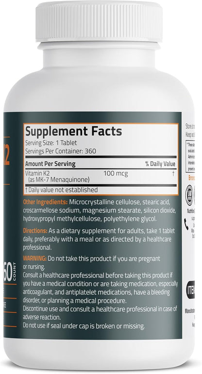 Bronson Vitamina K2 MK-7 100 mcg | 360 – Función cardiovascular: Al activar la proteína MGP (Matrix Gla Protein), – Image 2