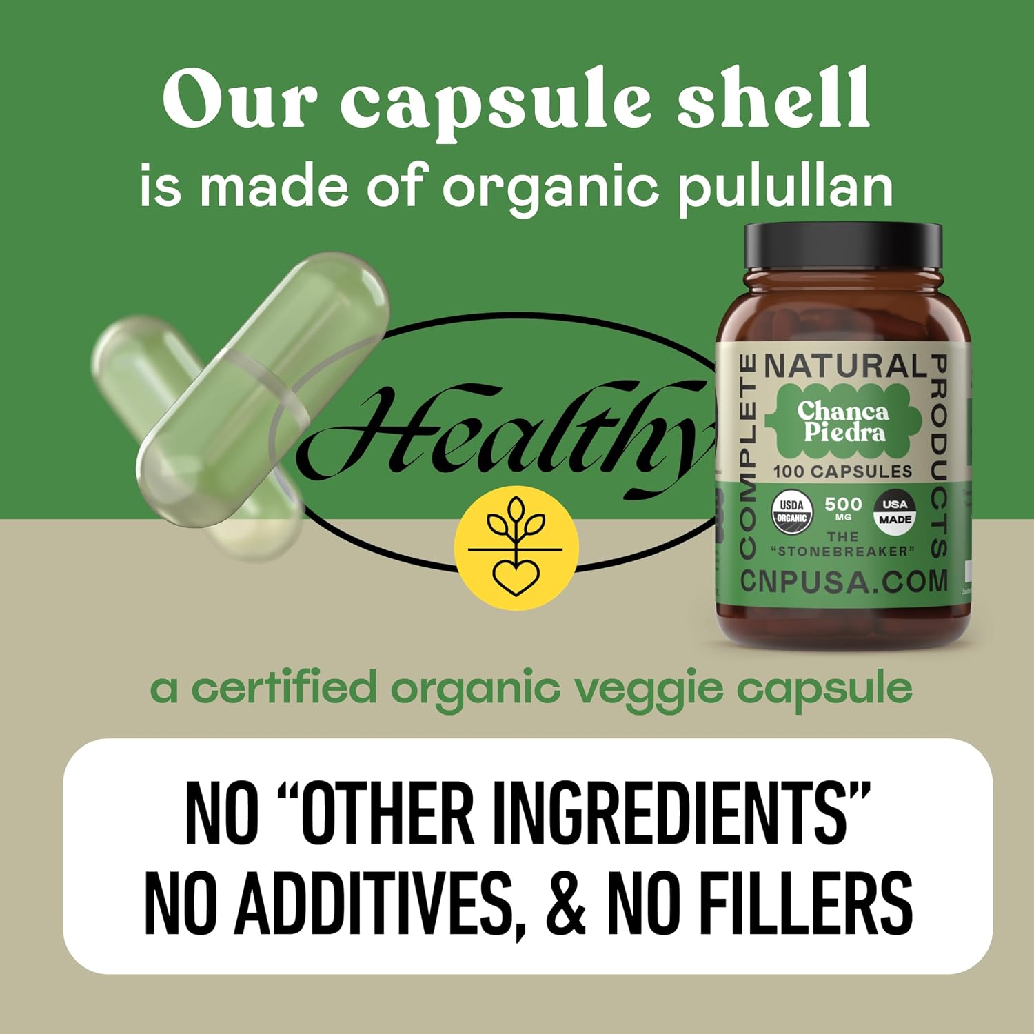 Chanca Piedra Orgánica Cápsulas 500mg - Extracto de Phyllanthus Niruri, 100 Cápsulas Veganas