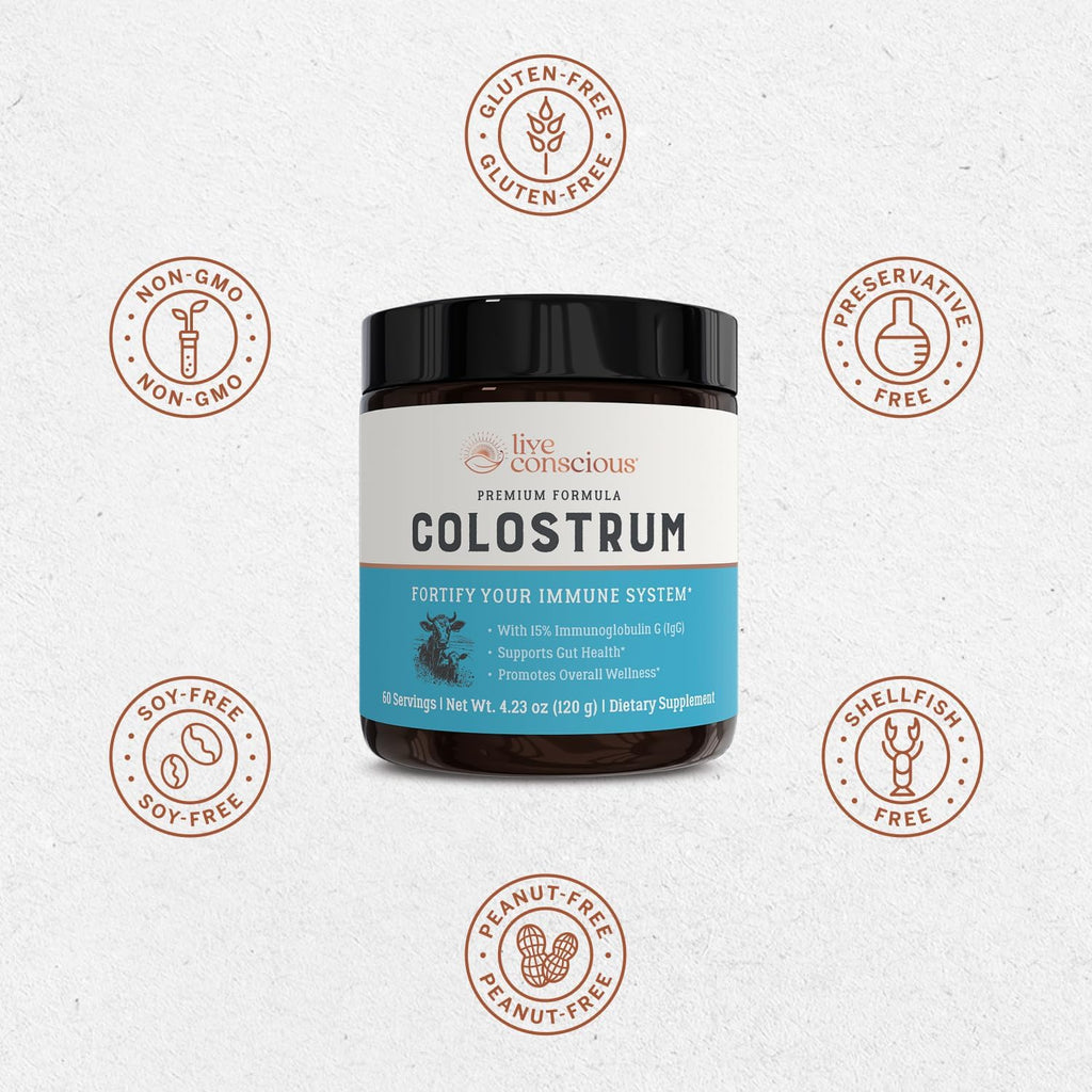 Live Conscious Colostrum Powder - Calostro Bovino de Pasto con Lactoferrina (227 g)