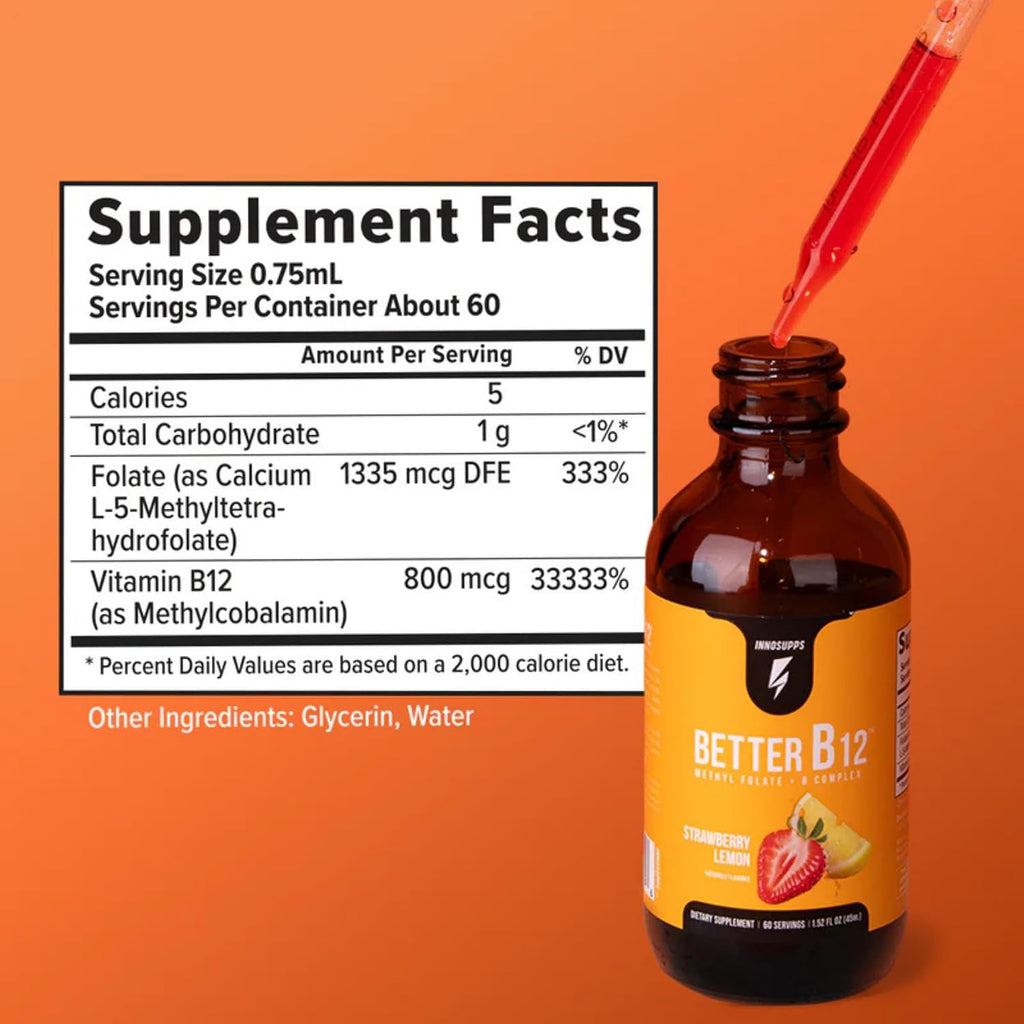 InnoSupps Better B12 Gotas Líquidas - Metilcobalamina y Folato - 60 Dosis