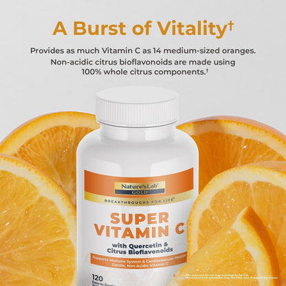 Nature's Lab Gold Super Vitamina C 1000mg – Complejo de Bioflavonoides y Quercetina – Cápsulas No Ácidas – 120 Cápsulas (2 – Image 3
