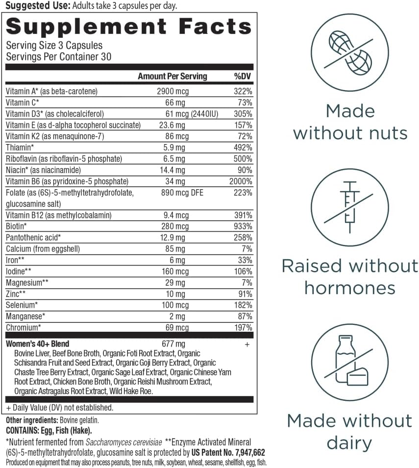 Ancient Nutrition Multivitamínico para Mujeres 40+, 90 Cápsulas - Apoyo Óseo e Inmunitario