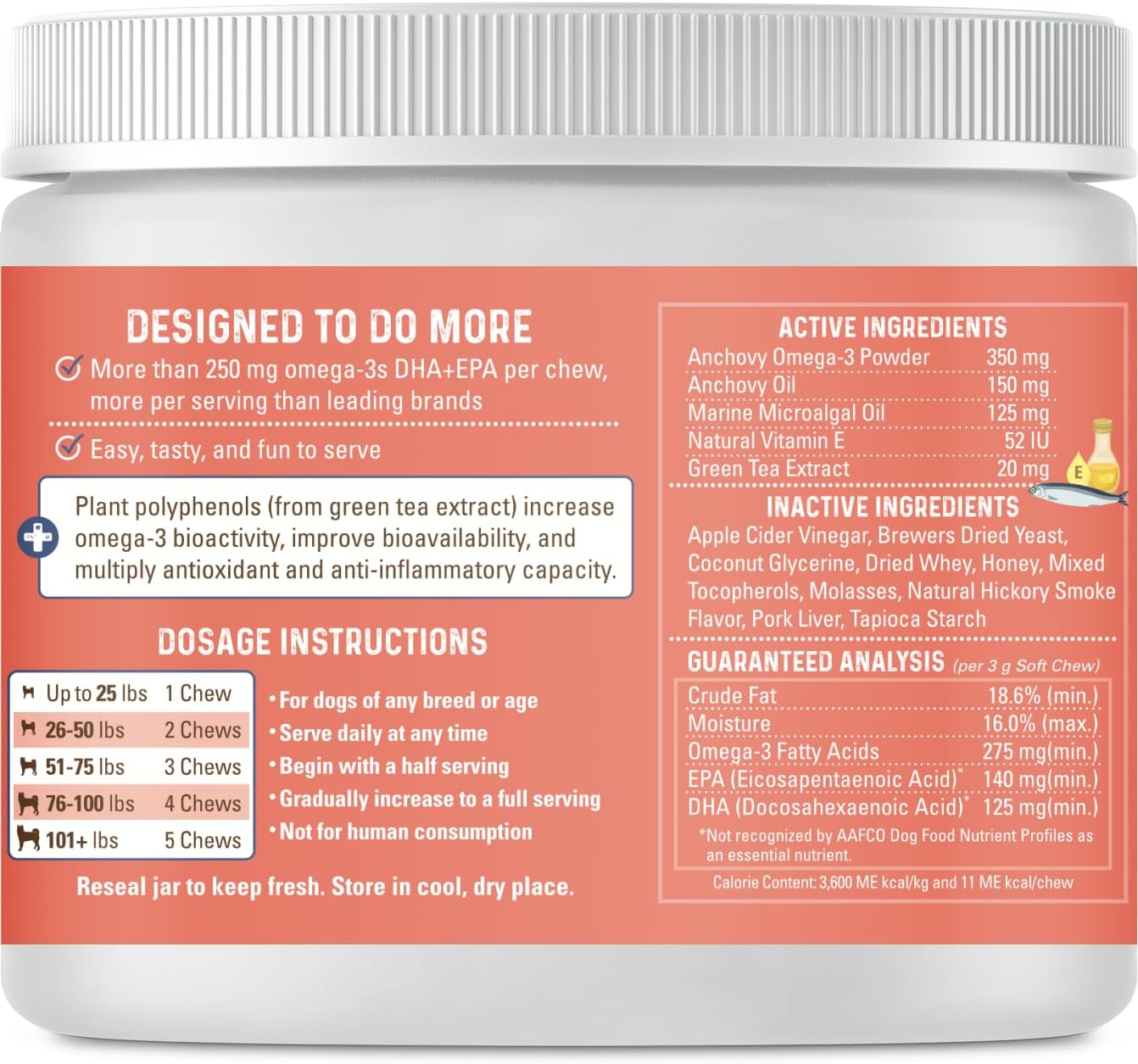 Bernie's OMG! Omegas Masticables para Perros - 5X Extra Potencia DHA+EPA, Aceite de Pescado, Piel y Pelaje Saludables, Alivio de Alergias, Suplemento para Articulaciones (Sabor a Cerdo)