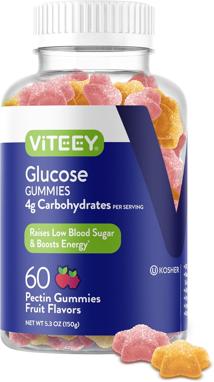 Viteey Gomitas de Glucosa - 4g de Carbohidratos, 60 Unidades - Alternativa Rápida a Comprimidos de Glucosa - Vegano, Sin Gluten