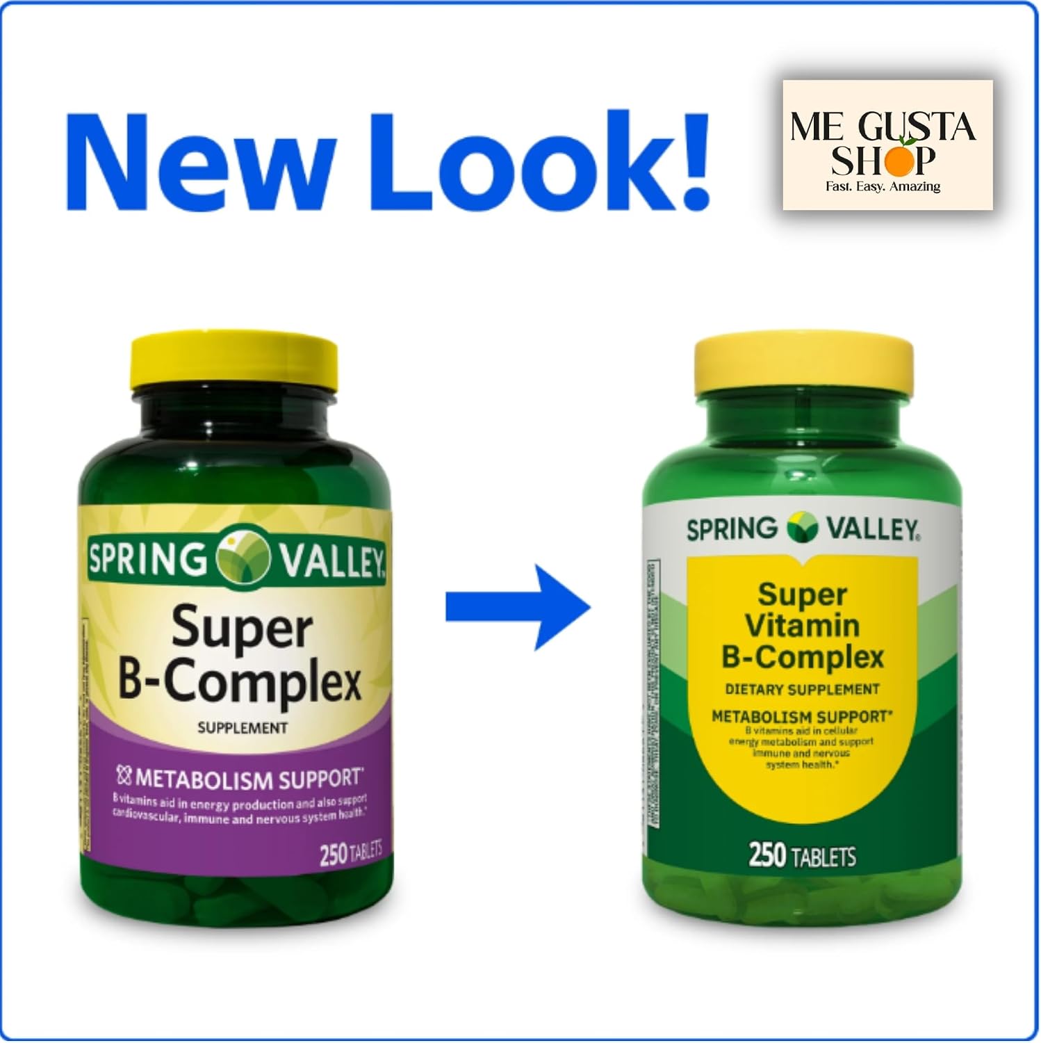 Spring Valley Super Complejo B en Comprimidos, Suplemento Alimenticio, 500 Comprimidos (2 Envases de 250)