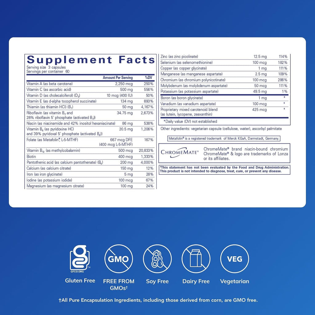 Pure Encapsulations Nutrient 950 - Multivitamínico Mineral Hipoalergénico - 180 Cápsulas