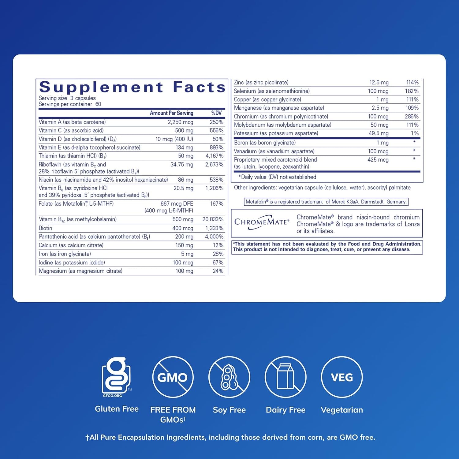 Pure Encapsulations Nutrient 950 - Multivitamínico Mineral Hipoalergénico - 180 Cápsulas