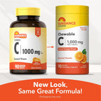 Sundance Vitamina C 1000 mg Masticable – 90 Comprimidos Sabor Naranja Natural – Vegano, No Transgénico, Sin Gluten