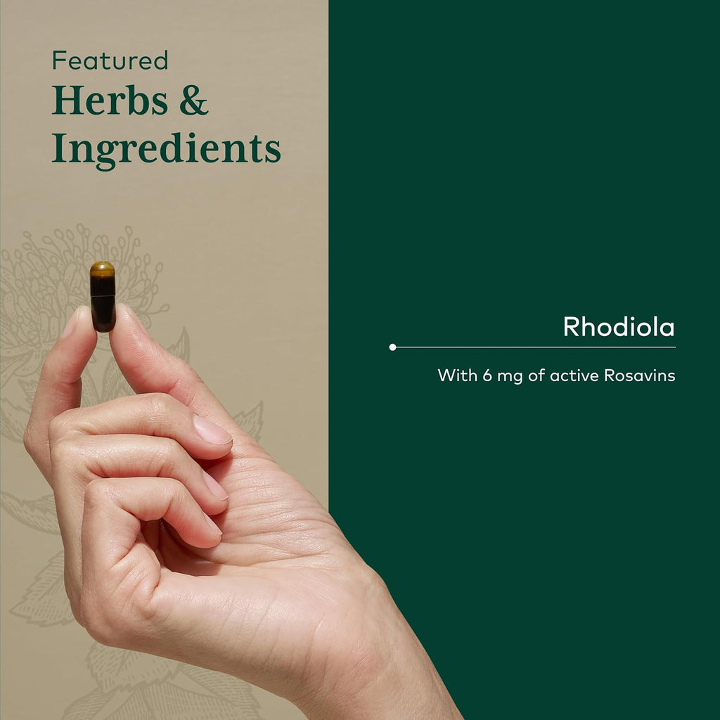 GAIA HERBS PRO Rhodiola - Complemento Adaptógeno con Extracto de Raíz de Rhodiola - 60 Cápsulas (30 Dosis)