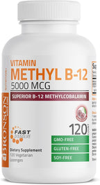 Bronson Methyl B12 5000 mcg - Metilcobalamina para Energía y Sistema Nervioso, 120 Comprimidos Sublinguales