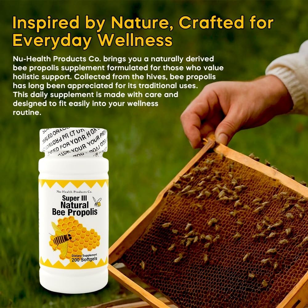 Nu-Health Super III Natural Bee Propolis, Vitamin C Zinc, 200 Softgels