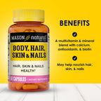MASON NATURAL Suplemento Premium para Cabello, Piel y Uñas con Biotina y Vitaminas A, C, E y Complejo B, 60 Cápsulas