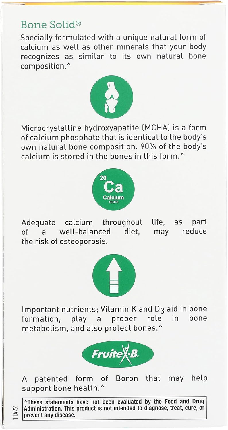Country Life Bone Solid - Suplemento para la salud ósea con MCHA, calcio, magnesio, zinc, vitaminas K2 y D3 - 180 cápsulas