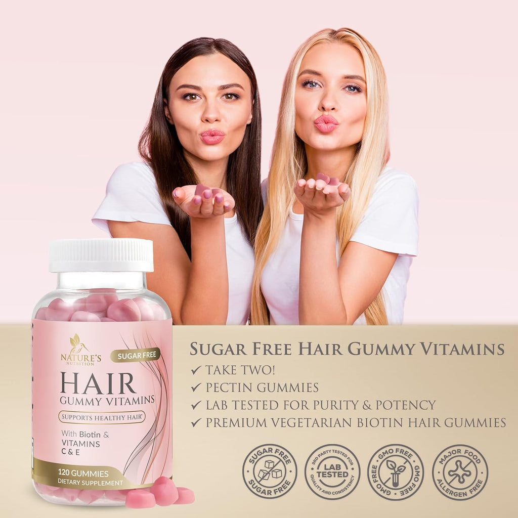 Gominolas de Biotina 5000 mcg Sin Azúcar - Apoyo Nutricional para Cabello, Piel y Uñas - 120 Gominolas Vegetarianas