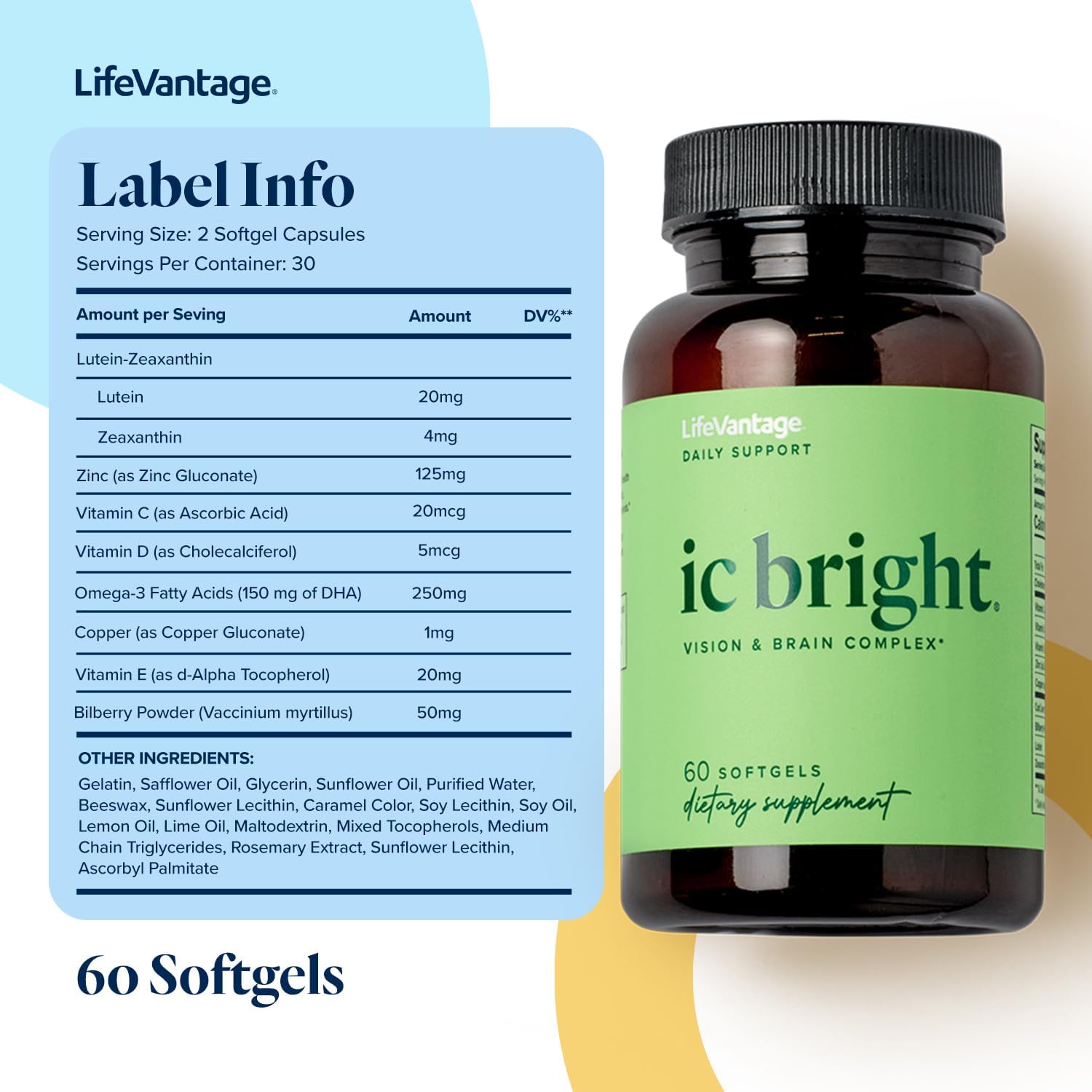 LifeVantage IC Bright - Complejo para la Visión y el Cerebro (60 cápsulas blandas)