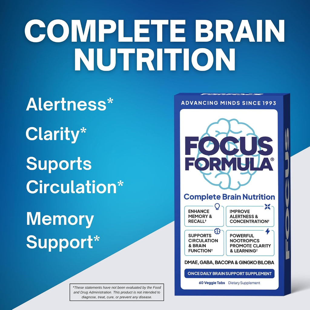 Focus Formula Nootrópico – 60 Comprimidos Veganos para Concentración y Memoria