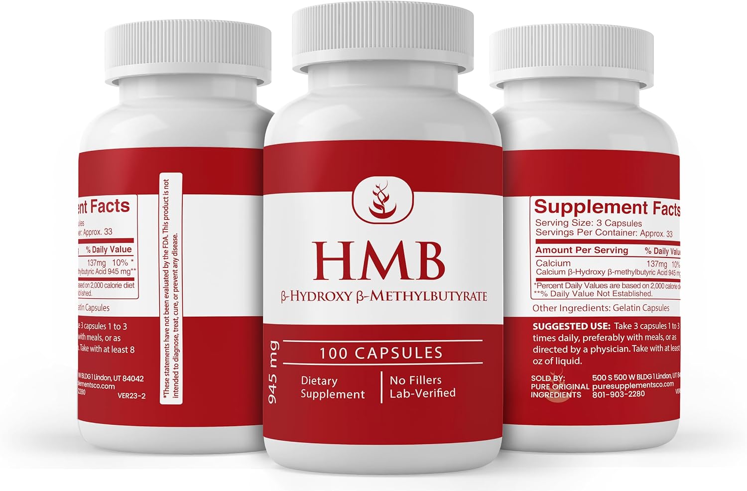 HMB (Beta-hidroxi Beta-metilbutirato) 100 Cápsulas - Pure Original Ingredients