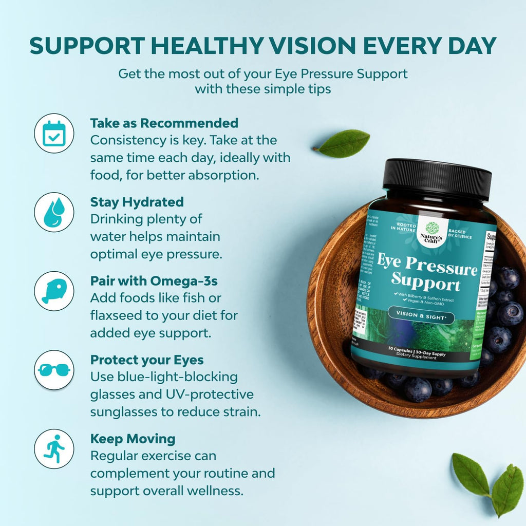 Natures Craft Eye Pressure Support con extracto de arándano - Suplemento vegano para la salud ocular - 30 cápsulas