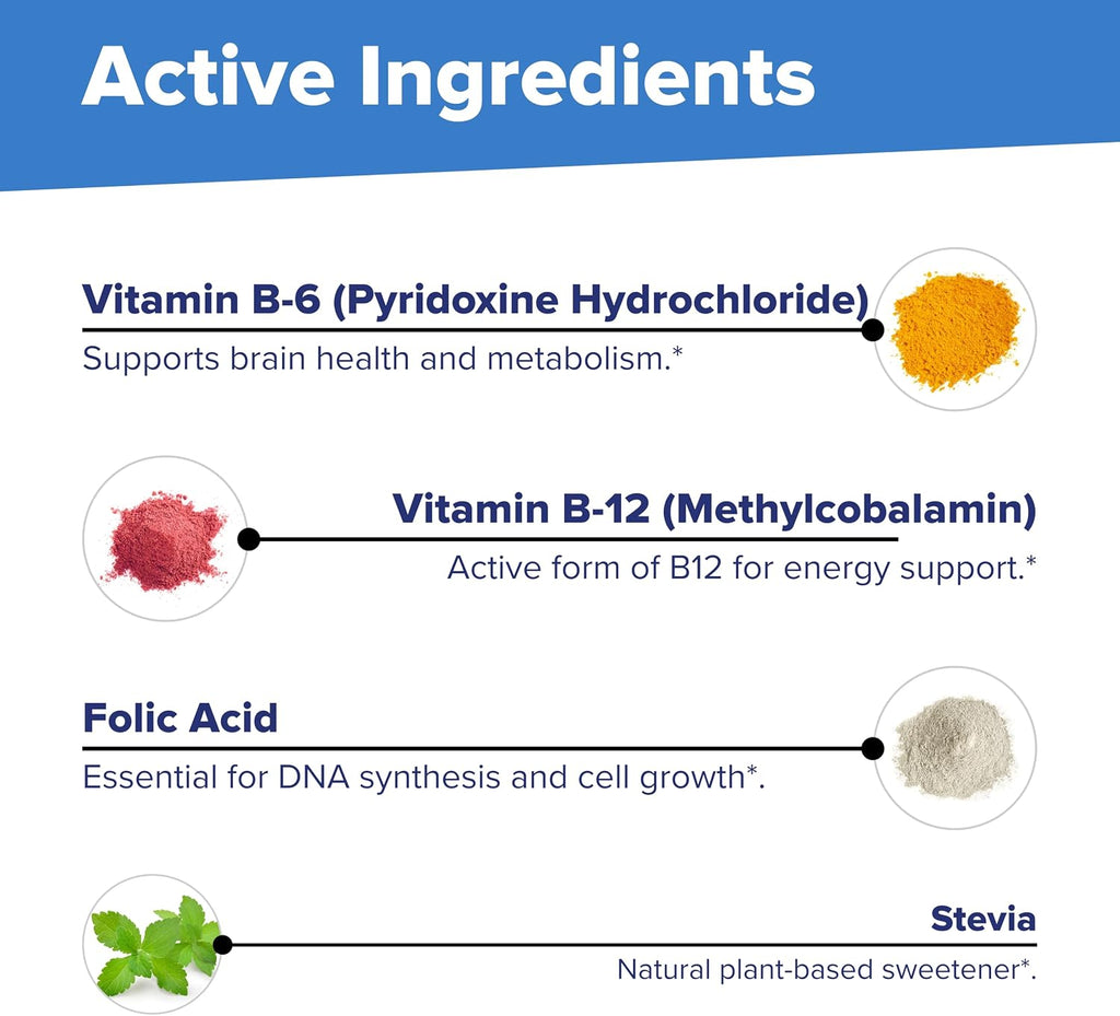 Superior Source No Shot Vitamina B12 Metilcobalamina 1000 mcg, B6 y Ácido Fólico 800 mcg - 60 Comprimidos Sublinguales