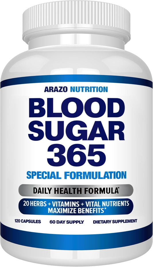 Arazo Nutrition Blood Sugar 365 – Energy Metabolism Support – 120 Vegan Capsules (60-Day Supply)