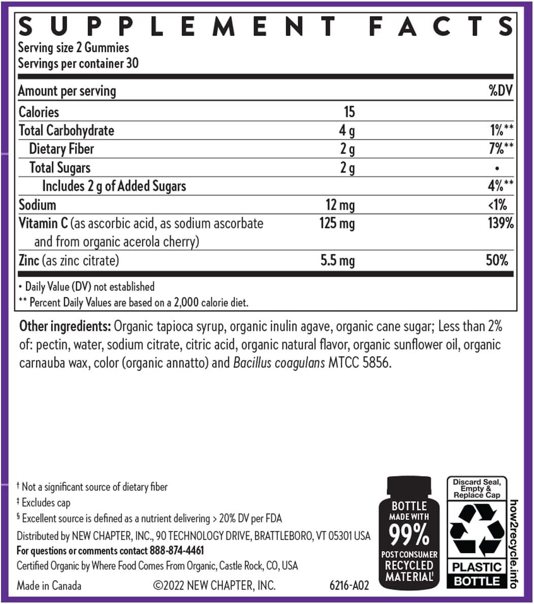 New Chapter Vitamin C+ Gominolas - 35% Menos Azúcar - 60 Gominolas