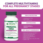 Zaytun Vitamins Vitaminas Prenatales Halal + DHA, Ácido Fólico, Hierro, Jengibre, 60 Cápsulas Blandas